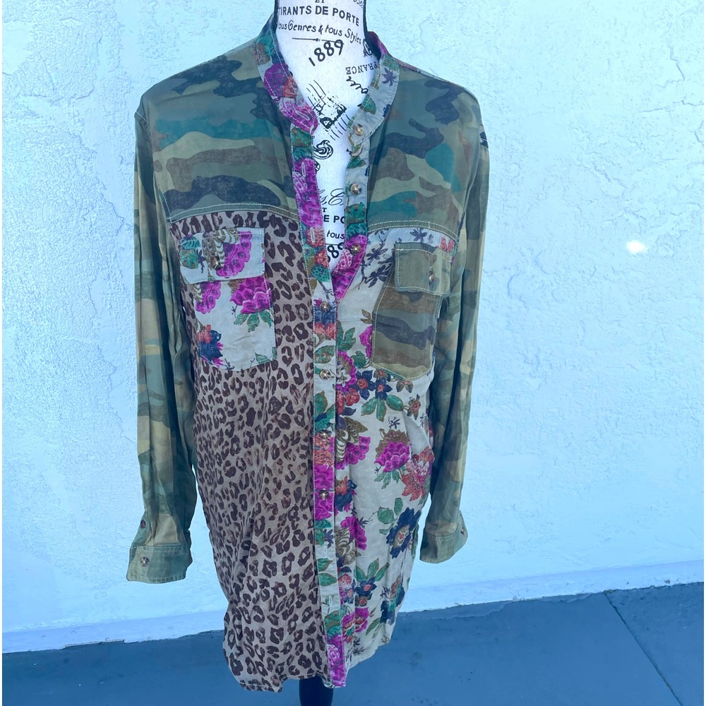 Anthropology mandarin collar patterned shirt